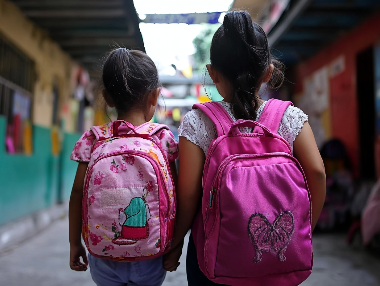 Dos niñas en un pasillo de su colegio