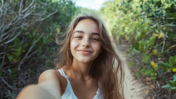 Una adolescente se hace un selfie en la naturaleza