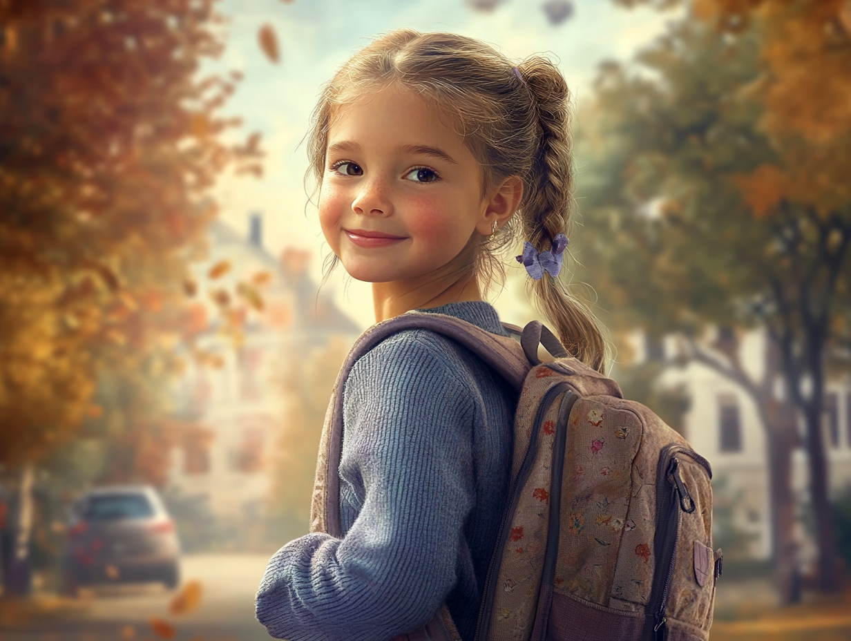 Una niña camino del colegio