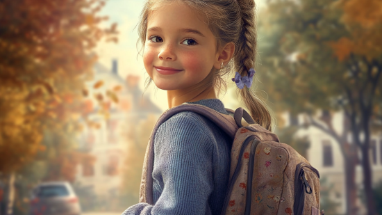 Una niña camino del colegio