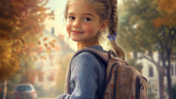 Una niña camino del colegio
