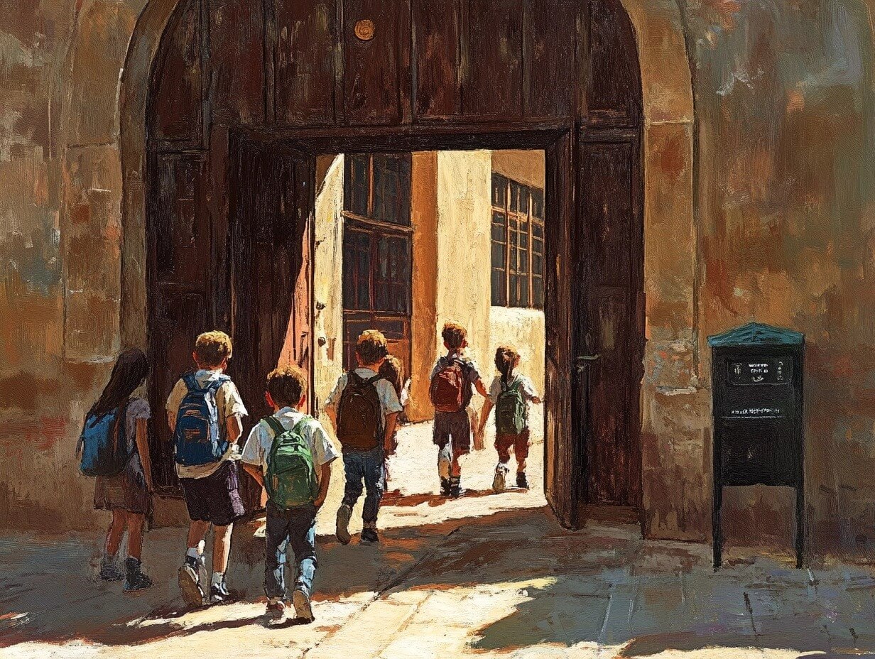 Niños entrando al colegio