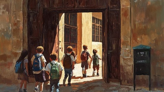 Niños entrando al colegio
