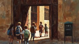 Niños entrando al colegio
