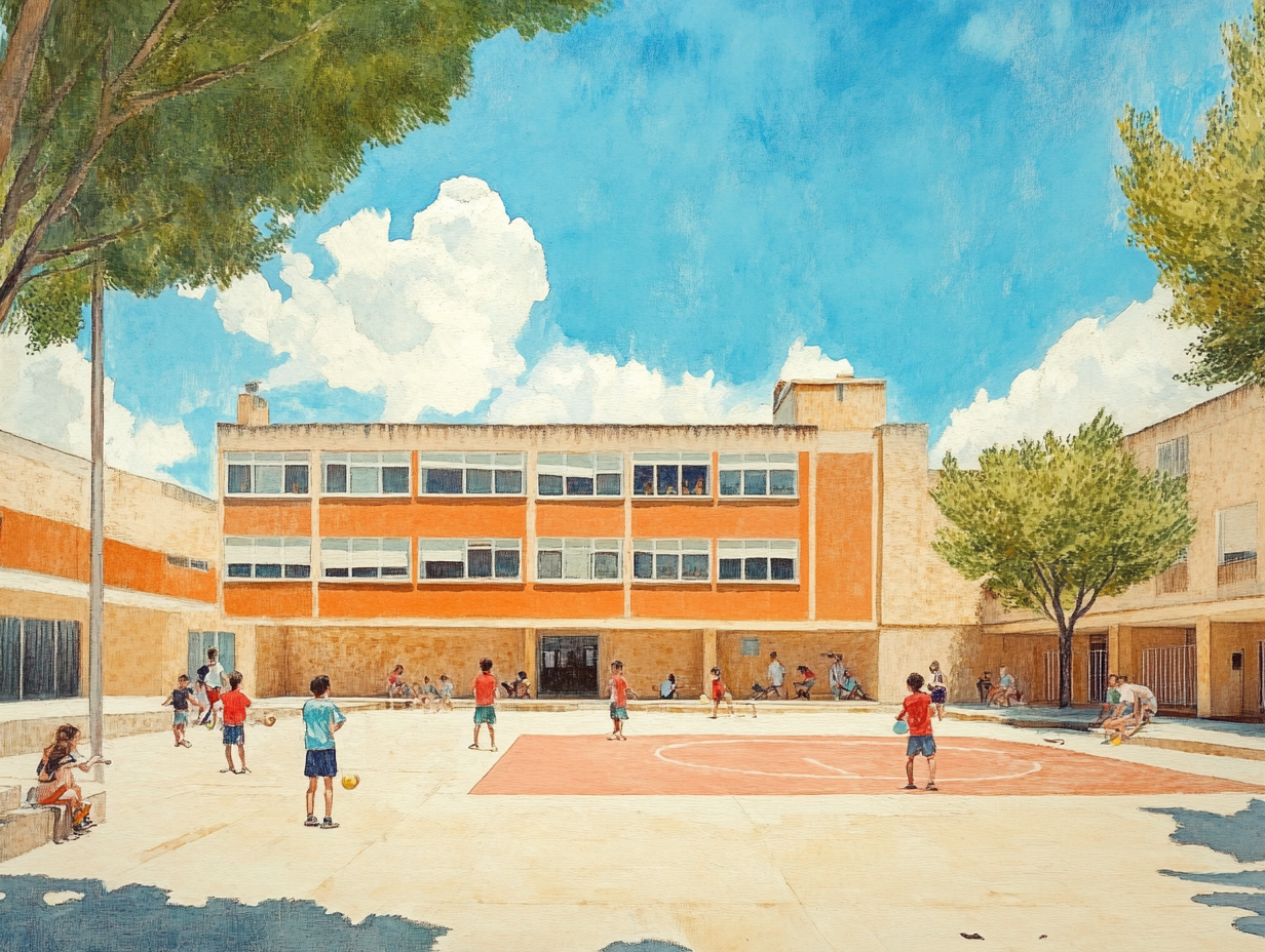 El patio de un colegio, sin sombras