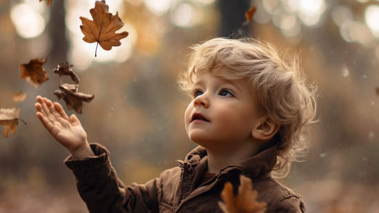 Un niño al aire libre en otoño