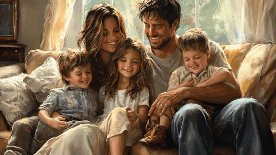 Una familia reunida en casa