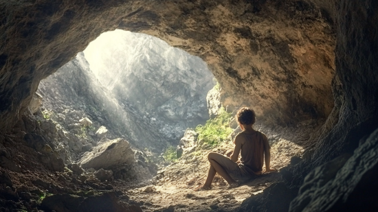 Un adolescente en una cueva similar a los hogares prehistóricos