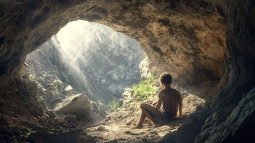 Un adolescente en una cueva similar a los hogares prehistóricos