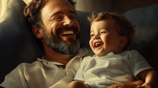 Un padre hace reír a su hijo pequeño
