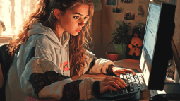 Una adolescente utilizando el ordenador