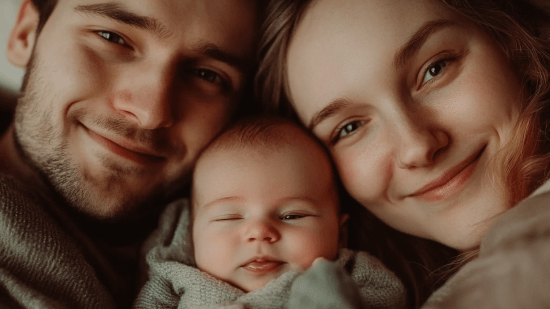 Una pareja joven con su bebé