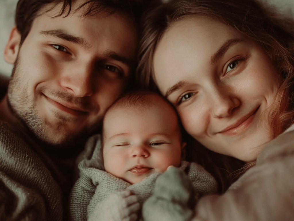 Una pareja joven con su bebé