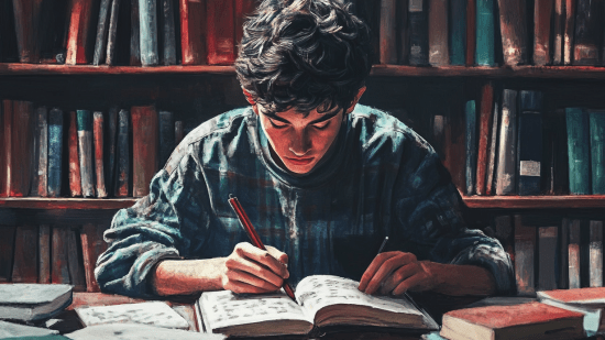 Un adolescente estudiando