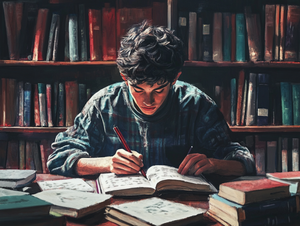 Un adolescente estudiando