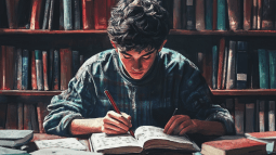 Un adolescente estudiando