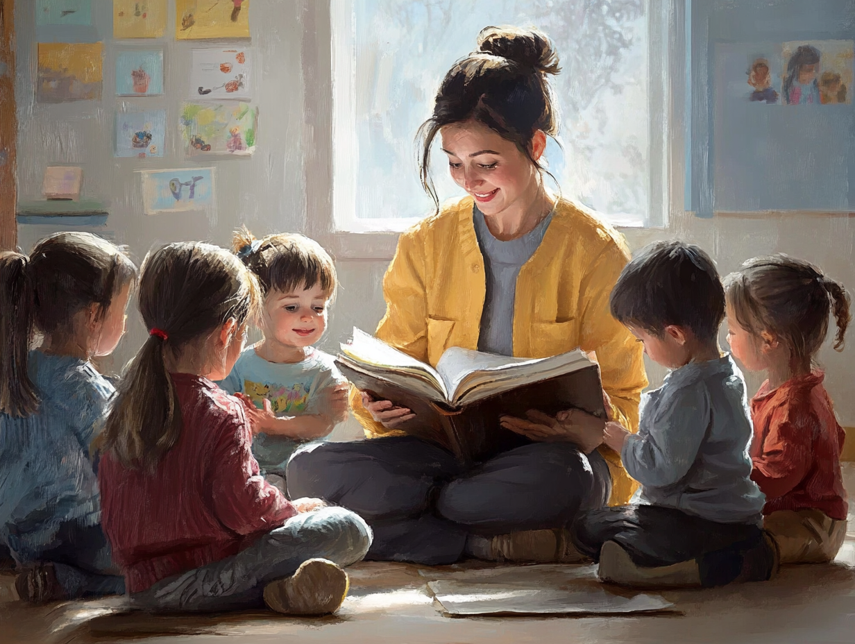 Una profesora lee un cuento a sus alumnos