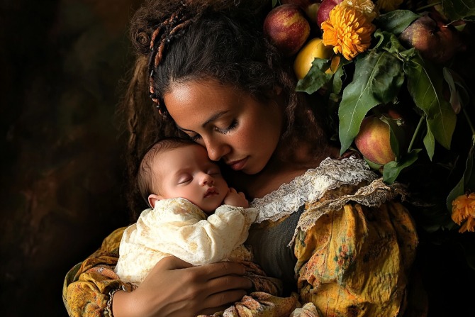 Retrato de una madre con su bebé - Rubén García