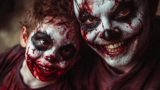 Padre e hijo con disfraces aterradores de Halloween - Rubén García