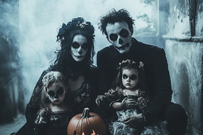 Una familia con peques disfrazados para Halloween - Rubén García