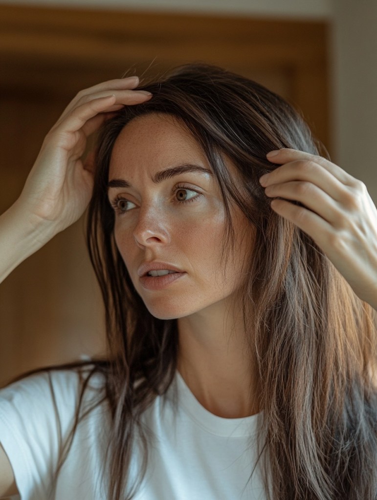 Mujer observando cambios en su cabello - Blanca Campos