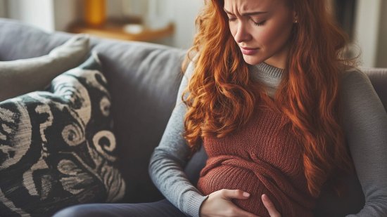 Una mujer con dolor abdominal