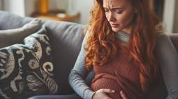 Una mujer con dolor abdominal