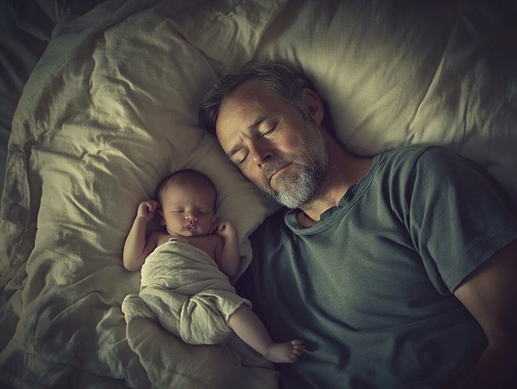 Un padre y su peque, dormidos en la cama