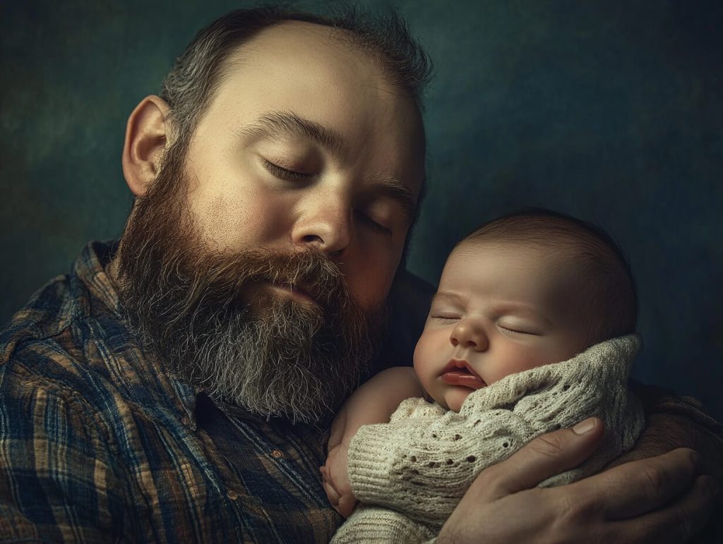 Padre e hijo, con los ojos cerrados