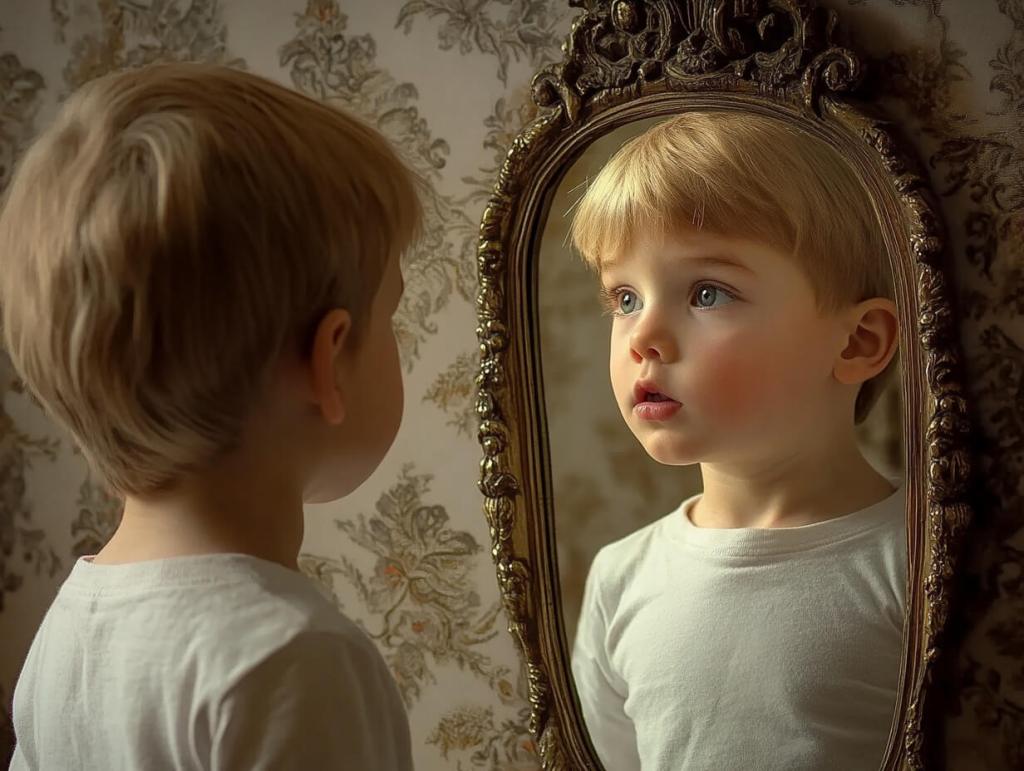 Un niño se mira en el espejo