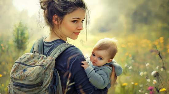 Madre e hijo, por el campo