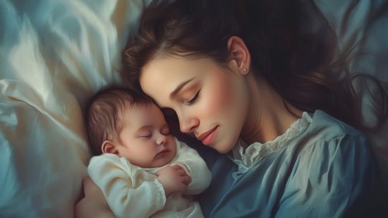 Una madre y su bebé, en la cama