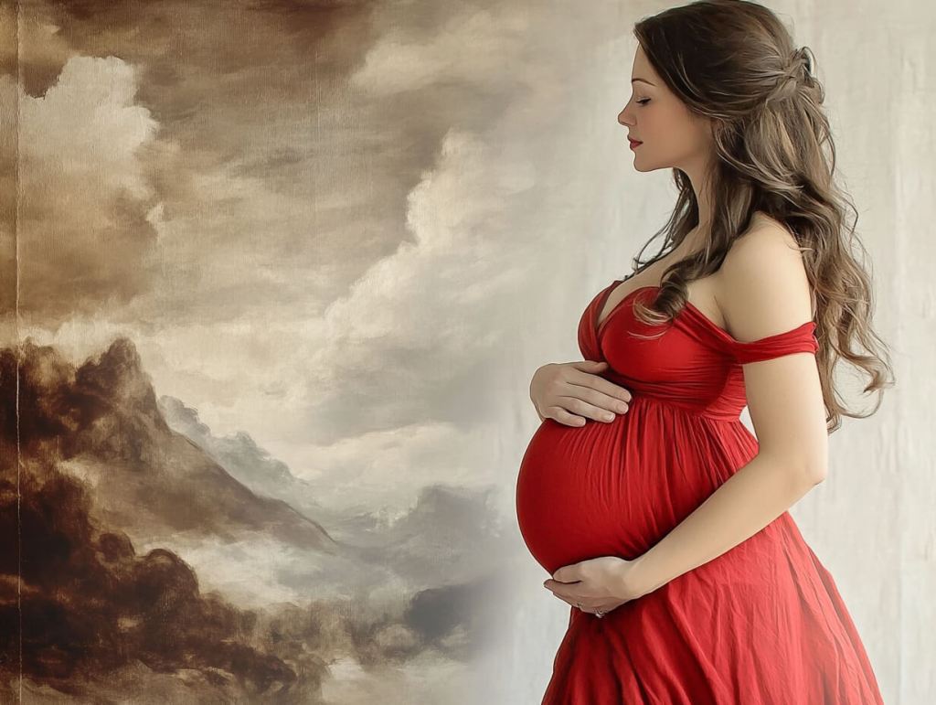 Una mujer embarazada con vestido rojo (foto: R.G.)