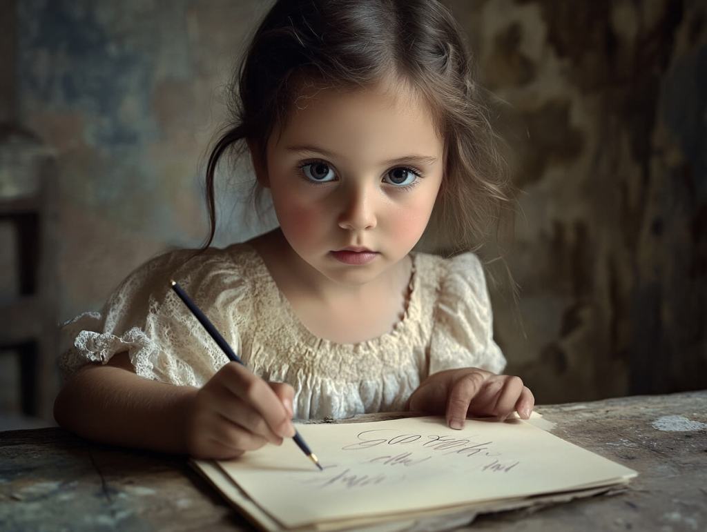 Una niña escribiendo