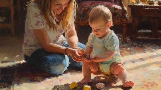 Madre y bebé, jugando