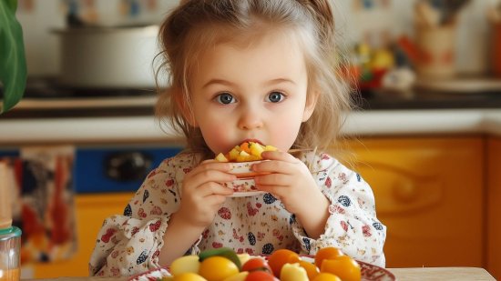 Una niña explora con la comida
