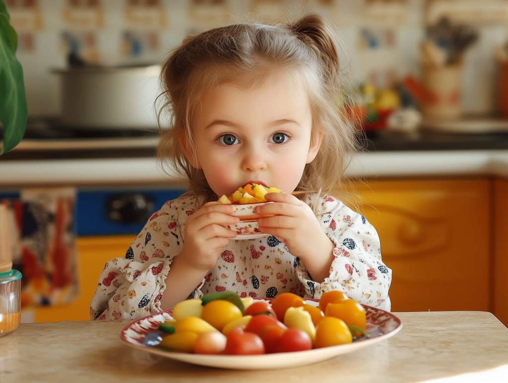 Una niña explora con la comida