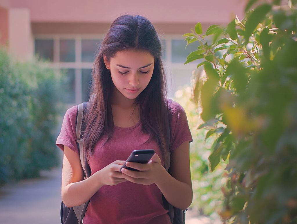 Una adolescente mira el móvil