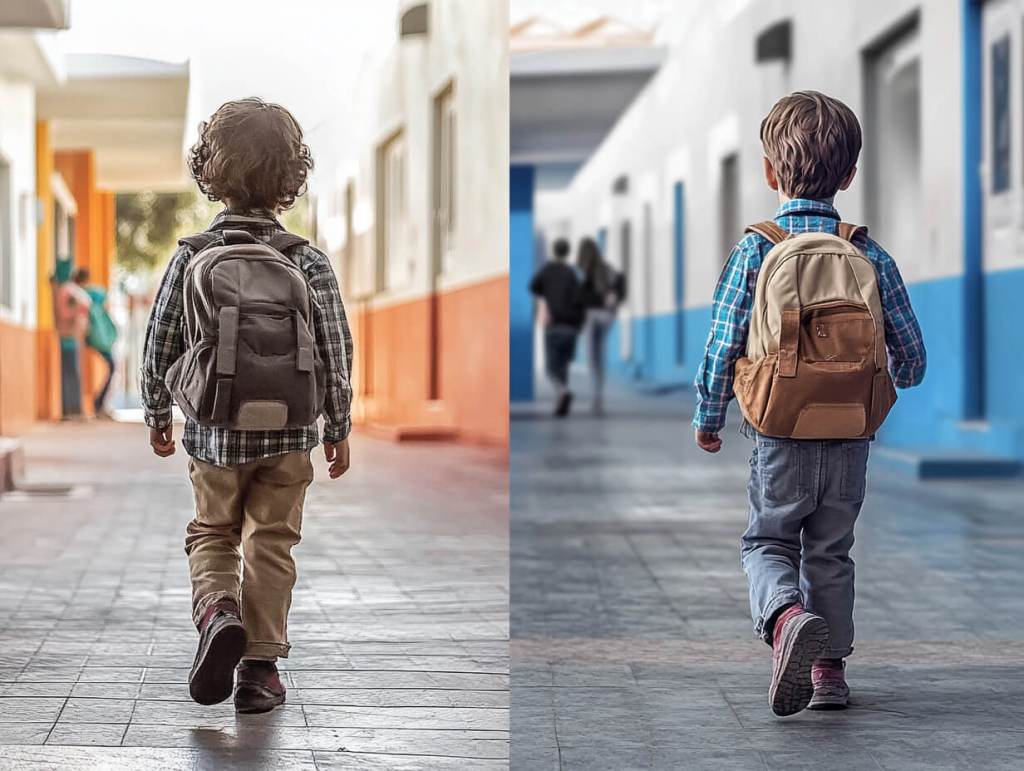 Dos niños, camino de clase