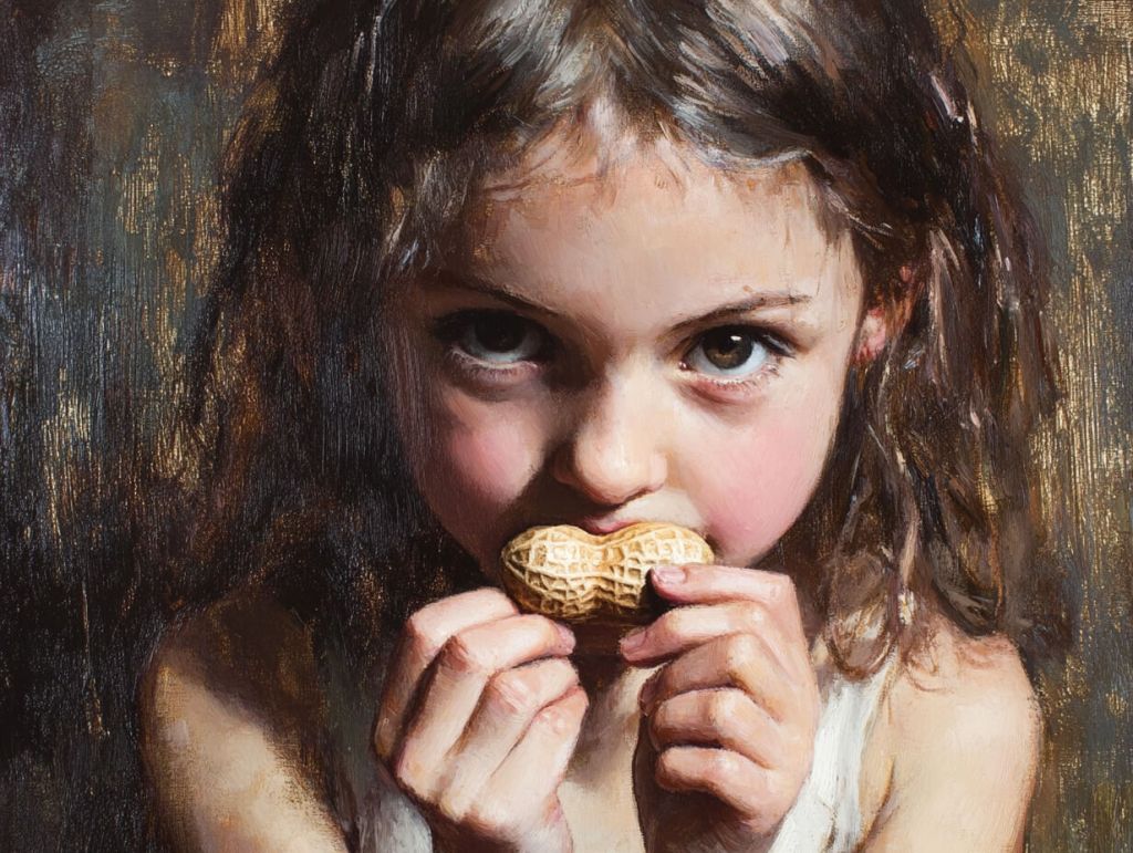 Una niña con un cacahuete