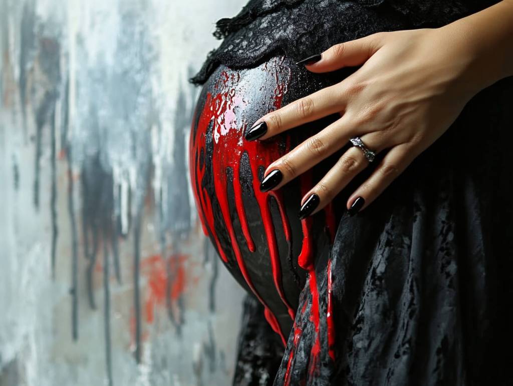 Una mujer embarazada con las uñas negras