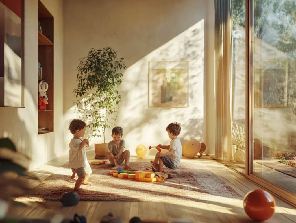 Niños jugando en el salón de casa