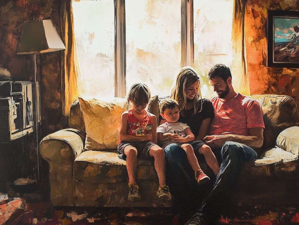 Una familia con niños pequeños