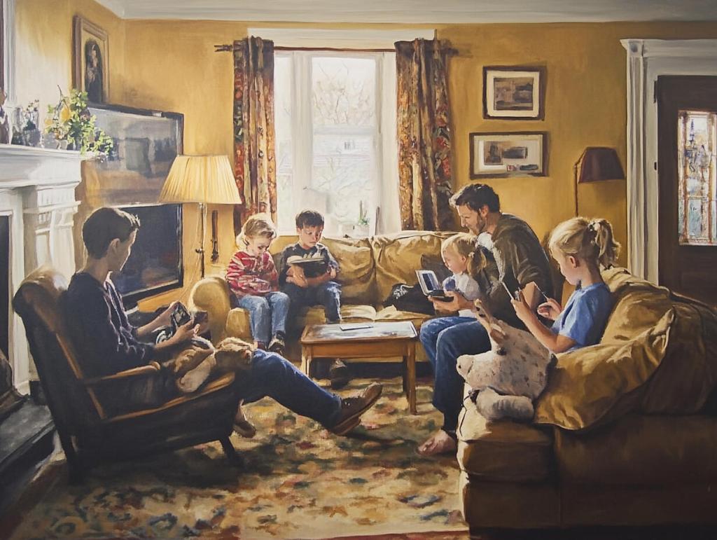 Una familia en el salón de casa
