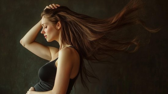 Una mujer embarazada se toca el pelo