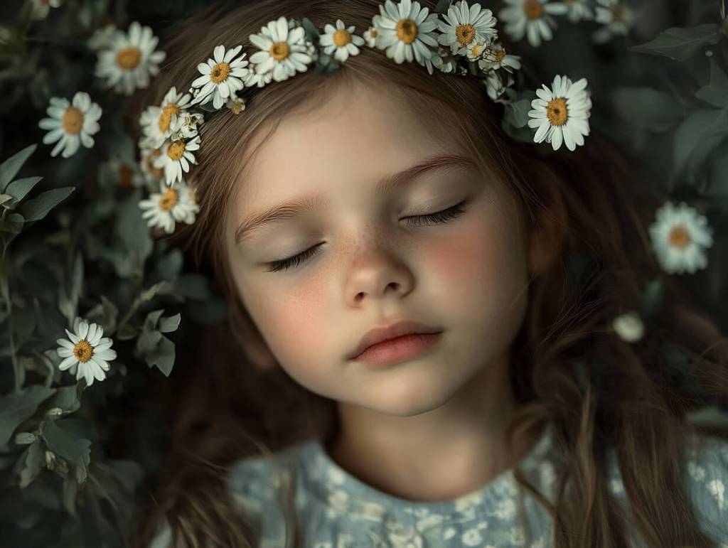 Una niña con los ojos cerrados