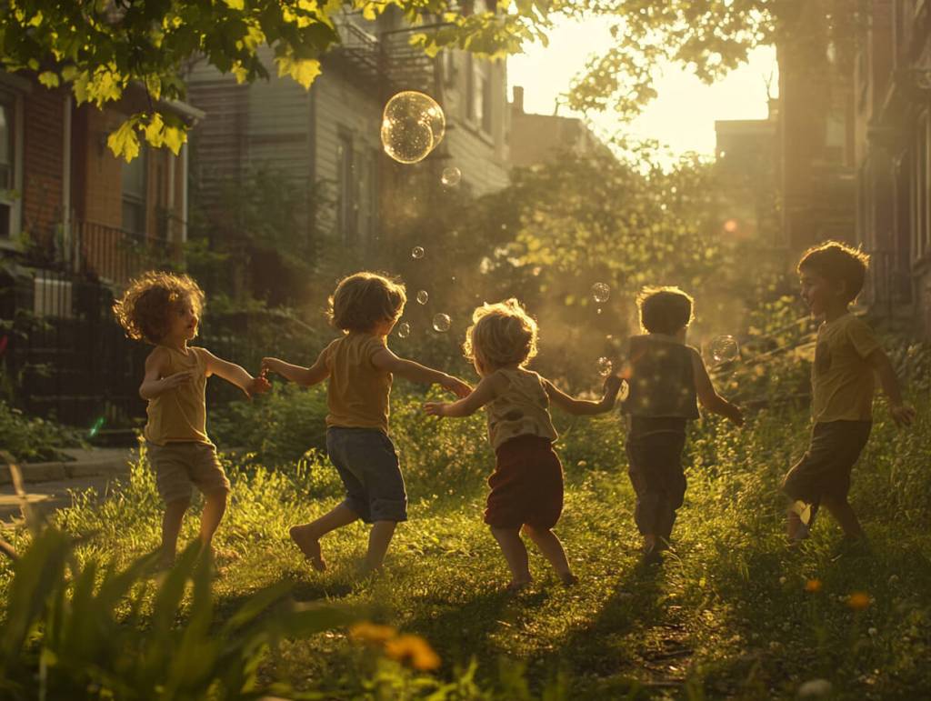 Niños y niñas jugando al aire libre