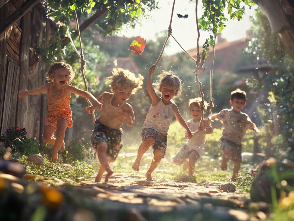 Niños felices al aire libre
