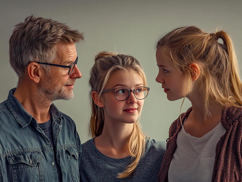 Un padre y sus dos hijas adolescentes
