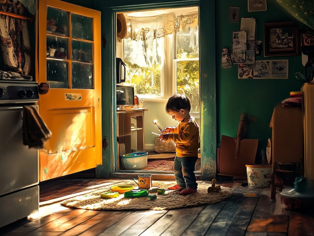 Un niño pequeño jugando solo